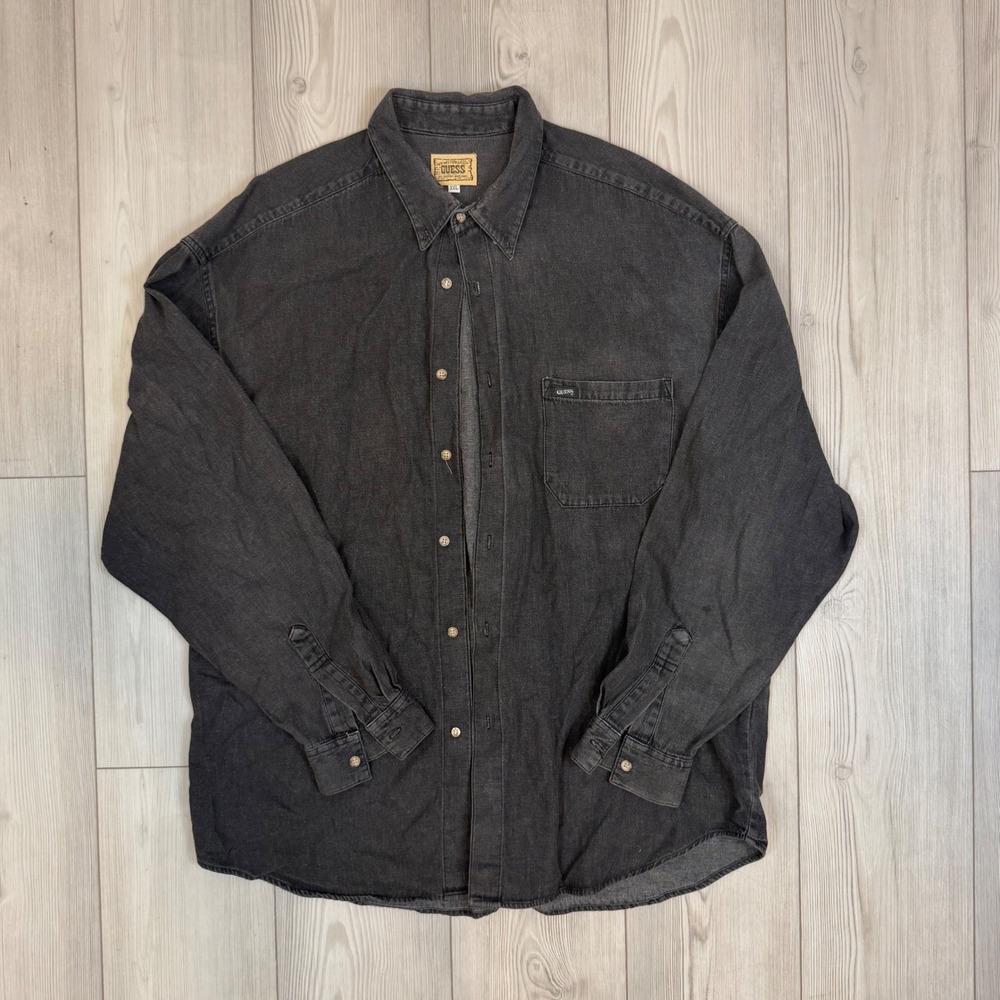 Vintage Guess Georges Marciano Denim Shirt XXL‎ Mens Black Made in USA 16321